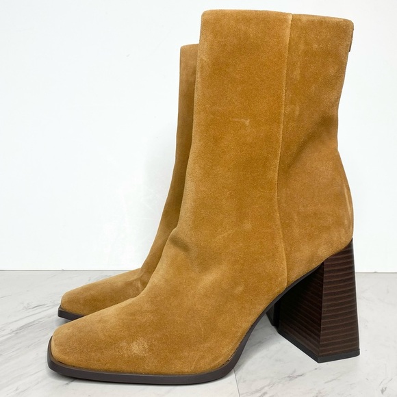 Sam Edelman Ivette Brown Suede Square Toe Bootie 8 1/2 M - Picture 1 of 16